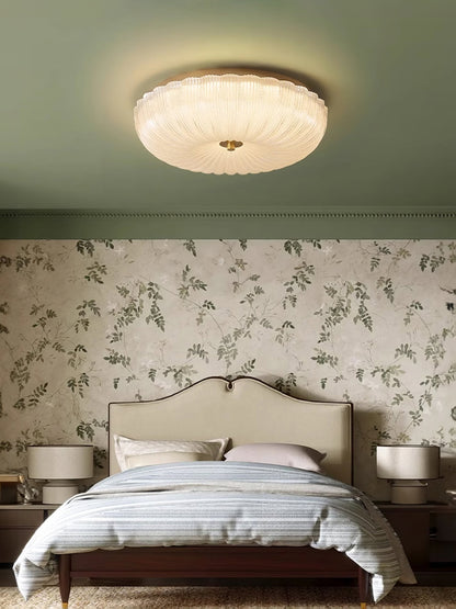 Round Flush Mount LED Ceiling Light Gold Metal Frosted Glass Shade 16 Inch 36W for Bedroom Living Room Kitchen Office Indoor Lighting 3000K
