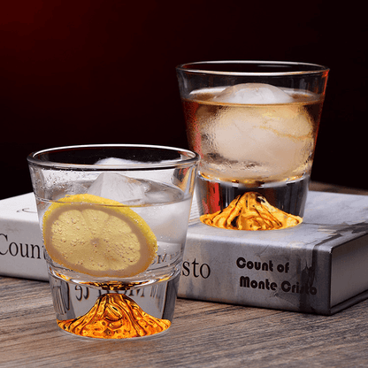 Mountain-Carved Rocks Glass with Wooden Gift Box – Handcut Crystal Tumbler for Spirits & Cocktails