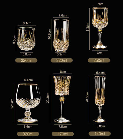 Embossed Gold Accent Wine Glass & Decanter Set with Carrying Case for Elegant Entertaining