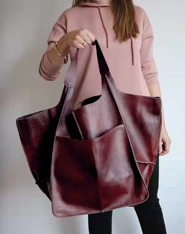 Vegan Leather Shoulder Bag – Lightweight Everyday Tote with Spacious Interior for Work, Travel & Shopping
