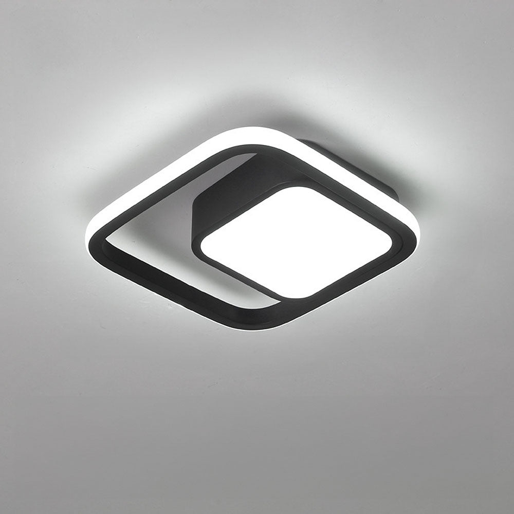 Double Ring LED Flush Mount Light Black Contemporary Overhead Fixture for Entryway Foyer Apartment Passageway Interior Decor