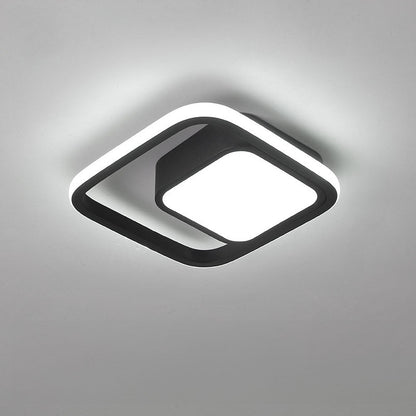 Double Ring LED Flush Mount Light Black Contemporary Overhead Fixture for Entryway Foyer Apartment Passageway Interior Decor