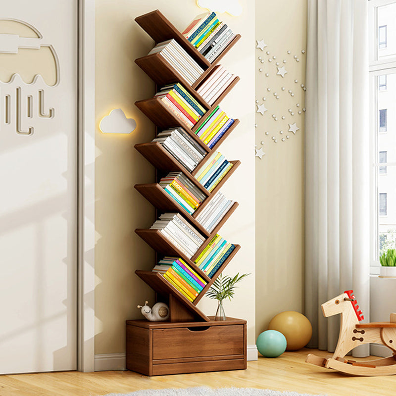 Multi-Tier Wooden Storage Rack 39 in Walnut Finish Open Shelving for Home Office Study Living Room Decorative Display