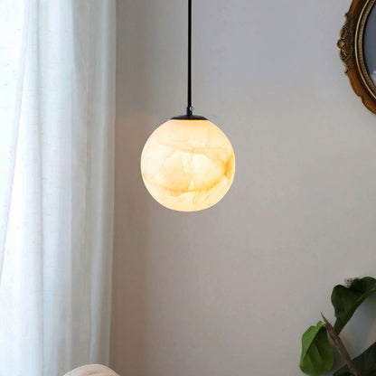 Hanging Ceiling Light Stone Globe 4-6 Inch Adjustable Cord Modern Minimalist Fixture for Bedroom Dining Room Kitchen Living Space Entryway