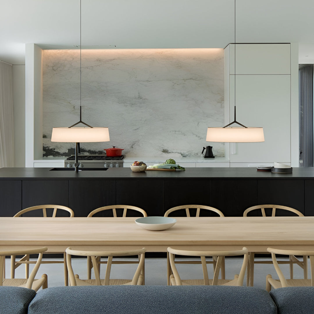 Metal Overhead Fixture 18-Inch Diameter Adjustable Drop Cord LED Ceiling Light for Kitchen Counter and Eating Area