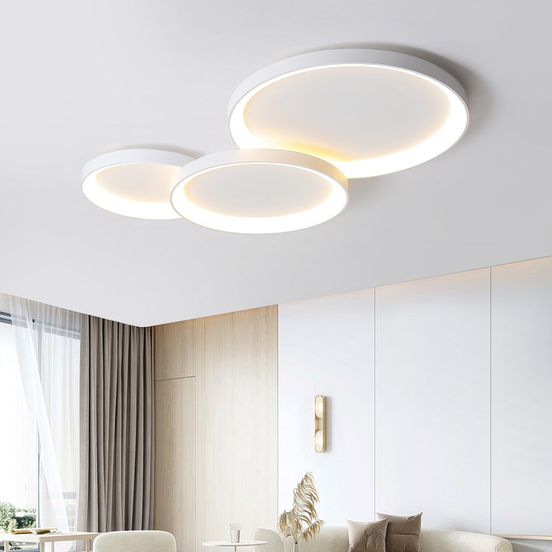 Multi-Ring LED Flush Mount Fixture 43 × 24 Inch Black Metal & Acrylic Contemporary Overhead Lighting for Dining Room Office Open Floor Plan