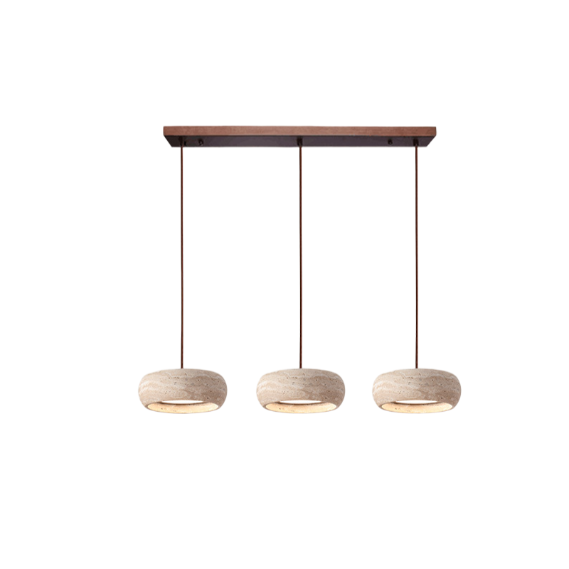 Stone Hanging Lamp 8-Inch Round Natural Travertine Shade Adjustable Drop Cord Ceiling Fixture for Kitchen Island Dining Table Room Modern Or