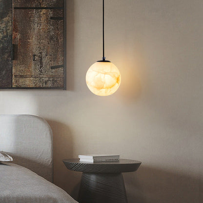 Hanging Ceiling Light Stone Globe 4-6 Inch Adjustable Cord Modern Minimalist Fixture for Bedroom Dining Room Kitchen Living Space Entryway