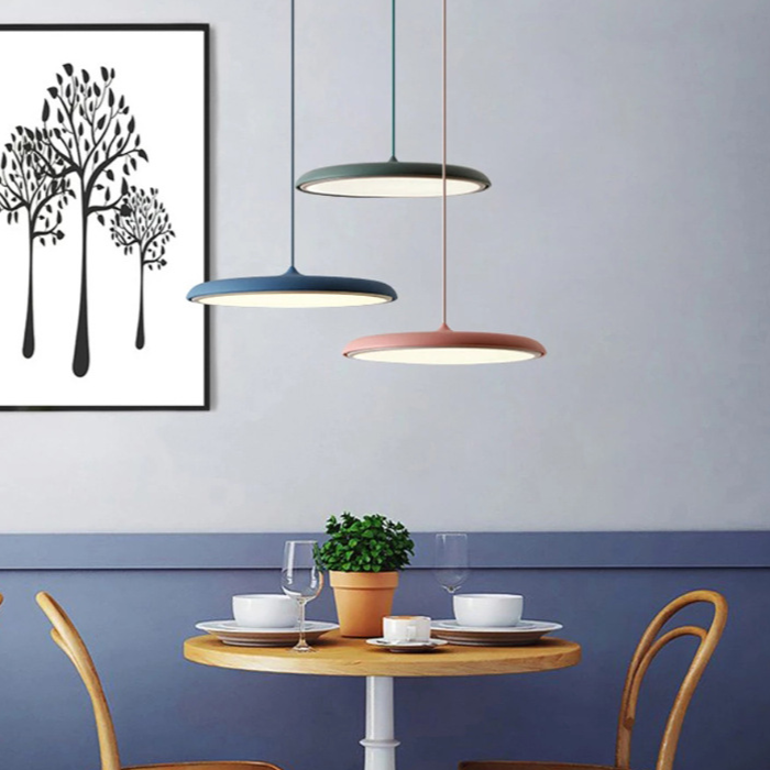 Slimline LED Disc Ceiling Light 10 in Black Metal Acrylic for Kitchen Island Dining Table Contemporary Scandinavian Minimalist Suspended Fix