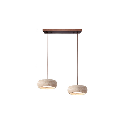 Stone Hanging Lamp 8-Inch Round Natural Travertine Shade Adjustable Drop Cord Ceiling Fixture for Kitchen Island Dining Table Room Modern Or