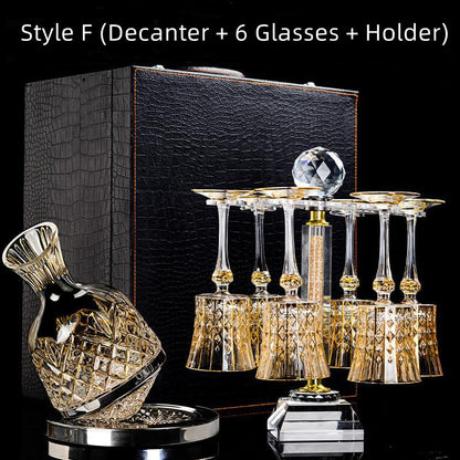 Embossed Gold Accent Wine Glass & Decanter Set with Carrying Case for Elegant Entertaining