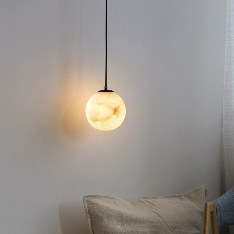 Hanging Ceiling Light Stone Globe 4-6 Inch Adjustable Cord Modern Minimalist Fixture for Bedroom Dining Room Kitchen Living Space Entryway