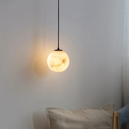 Hanging Ceiling Light Stone Globe 4-6 Inch Adjustable Cord Modern Minimalist Fixture for Bedroom Dining Room Kitchen Living Space Entryway