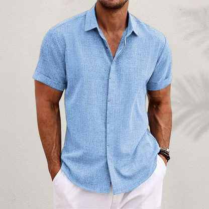 Men's Breathable Short Sleeve Dress Shirt – Lightweight Cotton Blend Button-Up for Summer Casual Wear & Office