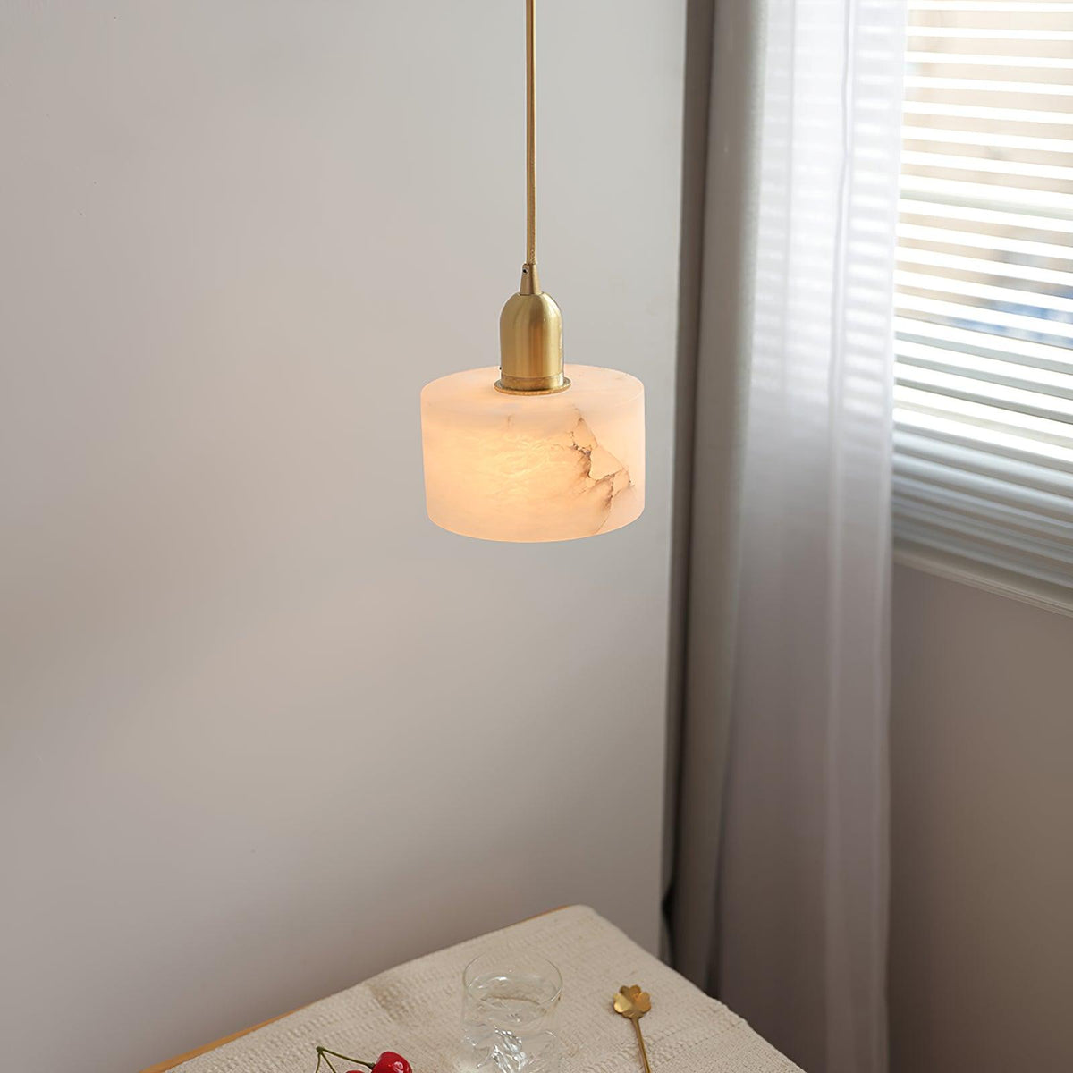 Alabaster Stone Pendant Light 5.5 Inch White Brass Hanging Fixture for Kitchen Island Dining Room Small Space Ceiling Lamp E26 E27 Base Indo