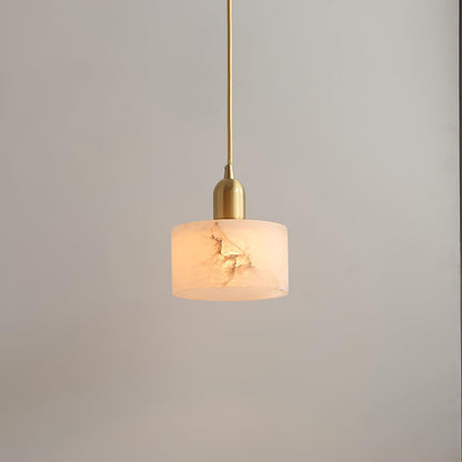 Alabaster Stone Pendant Light 5.5 Inch White Brass Hanging Fixture for Kitchen Island Dining Room Small Space Ceiling Lamp E26 E27 Base Indo