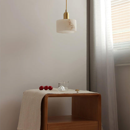 Alabaster Stone Pendant Light 5.5 Inch White Brass Hanging Fixture for Kitchen Island Dining Room Small Space Ceiling Lamp E26 E27 Base Indo