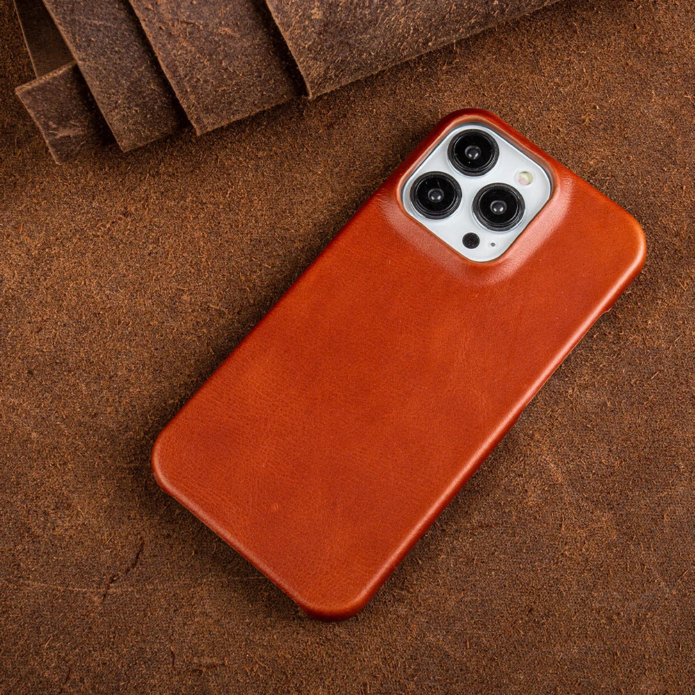 Premium Full-Grain Leather iPhone Case with MagSafe – Shock-Absorbent Protection for iPhone 11-17 Models
