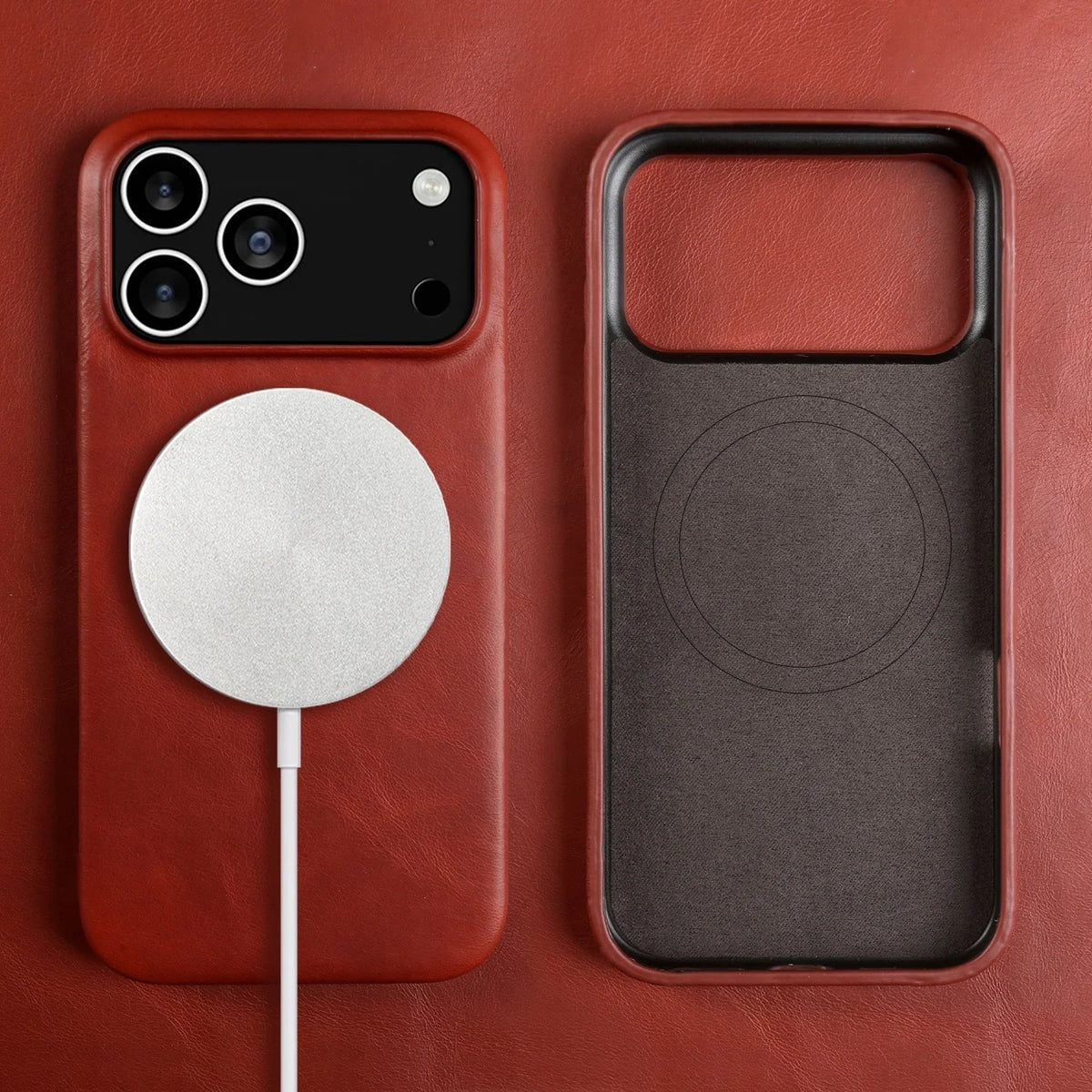 Premium Full-Grain Leather iPhone Case with MagSafe – Shock-Absorbent Protection for iPhone 11-17 Models