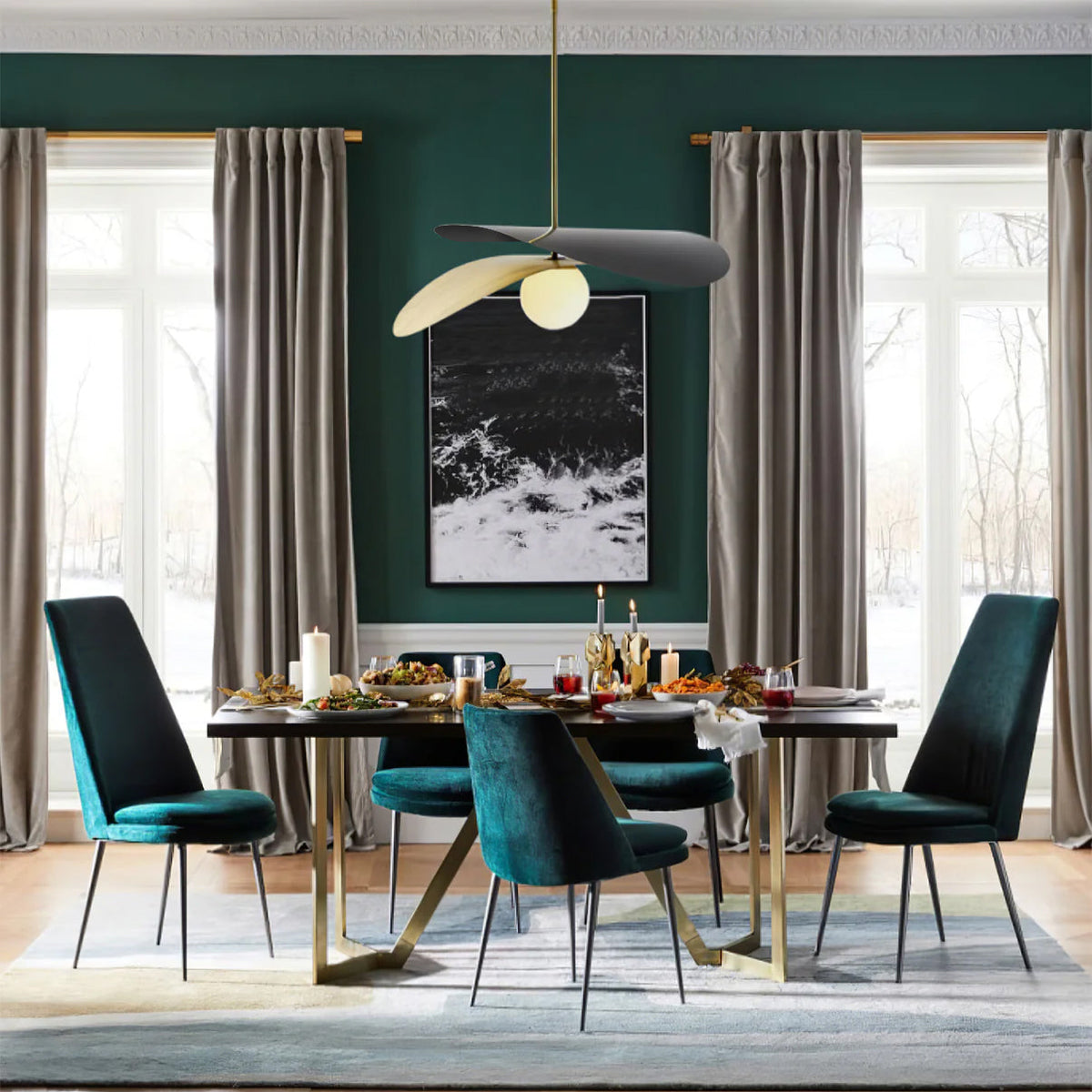 Glass & Metal Overhead Fixture 22 Inches Wide Adjustable Drop Height for Kitchen Island Dining Table Breakfast Nook Entryway Modern Mid-Cent