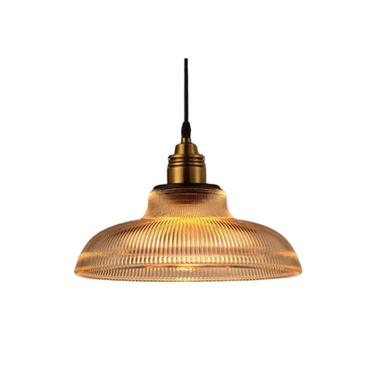 Ribbed Glass Dome Hanging Lamp 12 Inch Brass Finish for Kitchen Island Dining Table Ceiling Light Fixture Contemporary Industrial Home Light