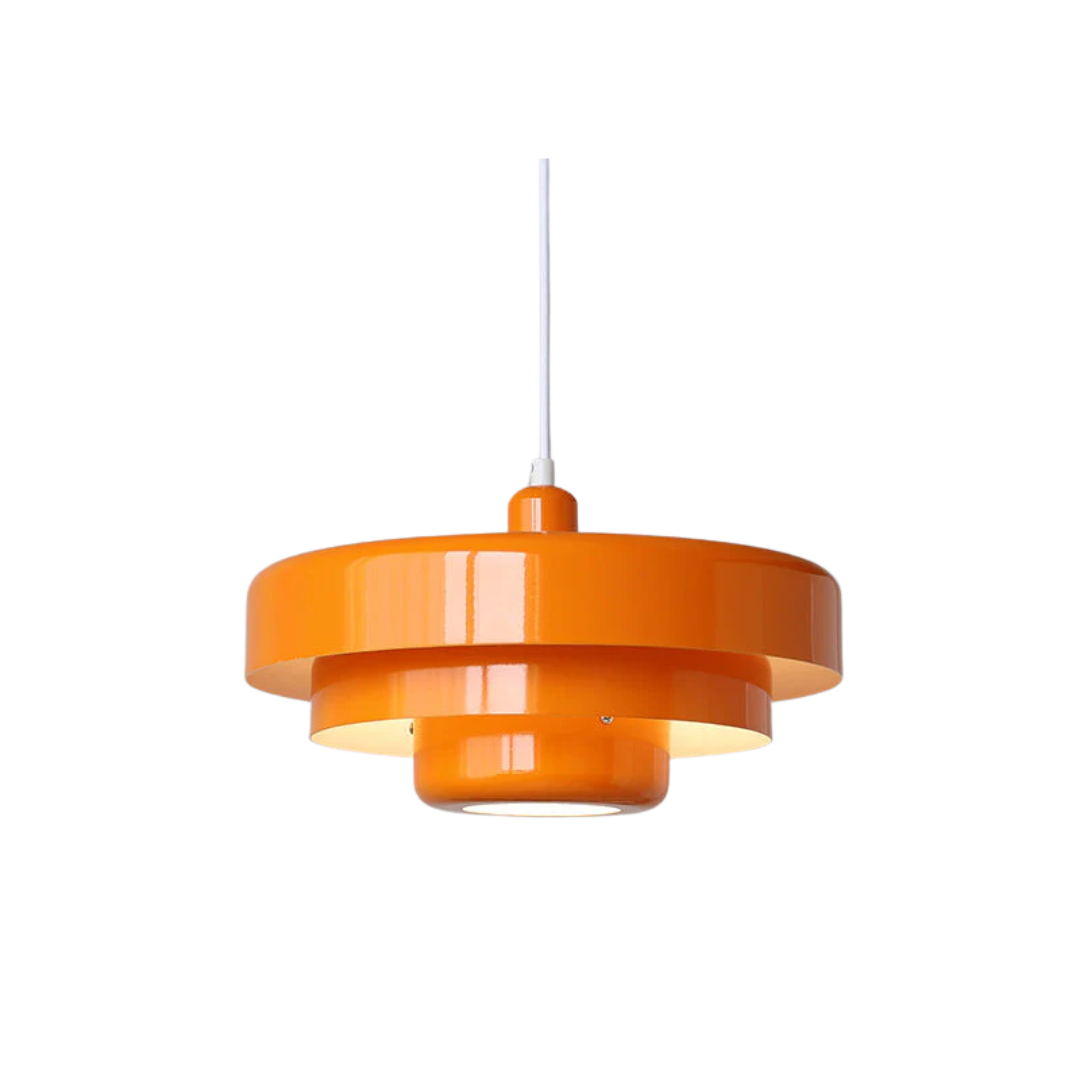 Hanging Iron Ceiling Fixture 14 Inch Layered Shade Height-Adjustable for Kitchen Dining Room Bedroom Modern Retro Downlight E27 Socket