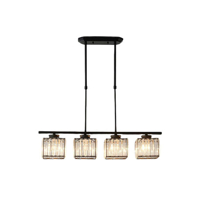 Multi-Light Overhead Fixture with Clear Glass Globes for Dining Tables & Islands – Adjustable Drop, Black Metal Frame, E27 Socket – Contempo