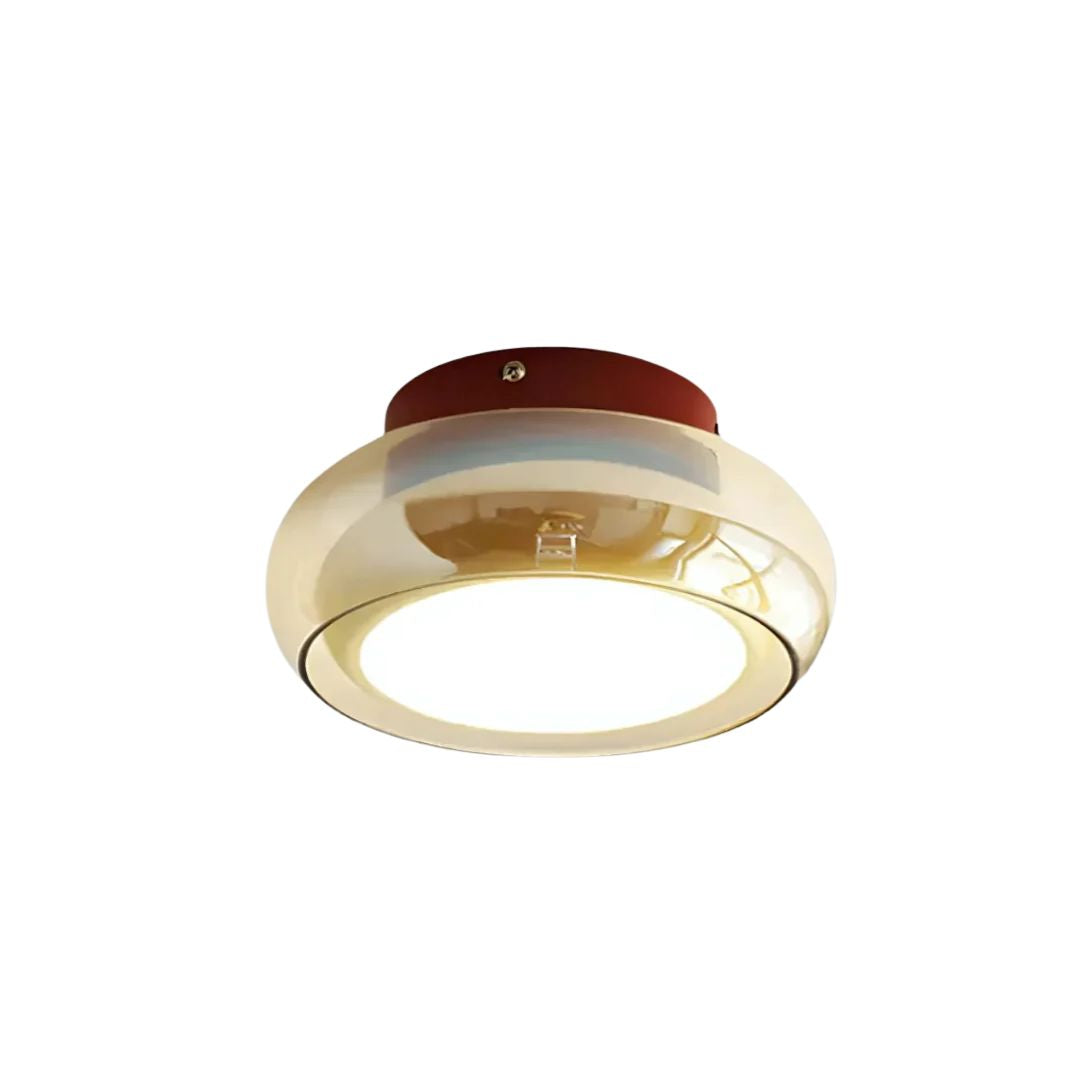 Flush-Mount LED Light Fixture 24W Amber Glass for Small Rooms & Hallways Warm Glow Vintage-Inspired Close-to-Ceiling Lamp for Bedroom Entryw