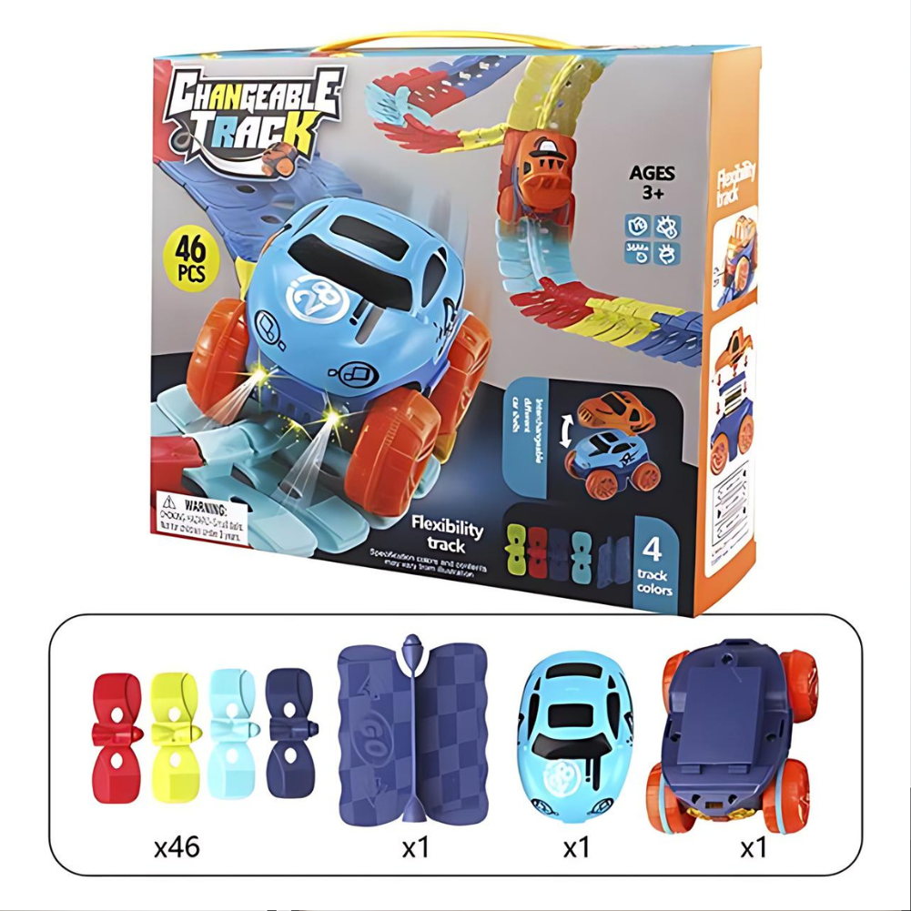 Bendable Snap-Together Car Track Set with Magnetic Vehicles for Kids Indoor Building and Racing Fun