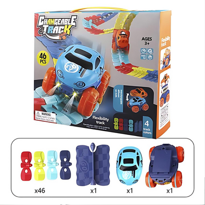 Bendable Snap-Together Car Track Set with Magnetic Vehicles for Kids Indoor Building and Racing Fun