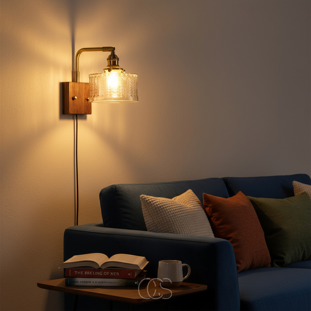 Classic Wall Sconce with Glass Shade & Metal Frame for Living Room, Bedroom & Hallway - Vintage-Style LED Compatible Fixture for Home Decor