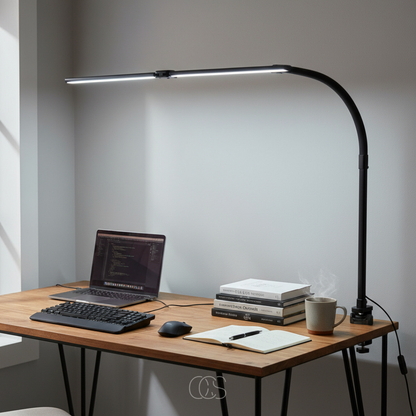 Adjustable Clamp-On Task Light with Gooseneck Arm 38 in Height Dimmable LED Office Reading Lamp Black Iron for Desk Workspace Study Corner