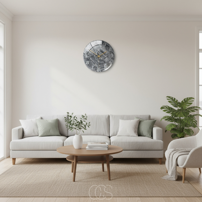 Marble Effect Silent Wall Clock 12 Inch Non-Ticking Decorative Modern Acrylic Round Clock for Living Room Bedroom Home Office