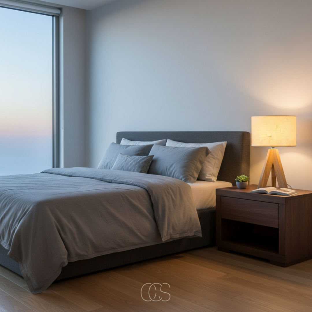 Compact Wood Table Lamp with Fabric Shade for Bedside, Dresser & Living Room | Warm Ambient Light | E14 Socket | Modern Minimalist Style