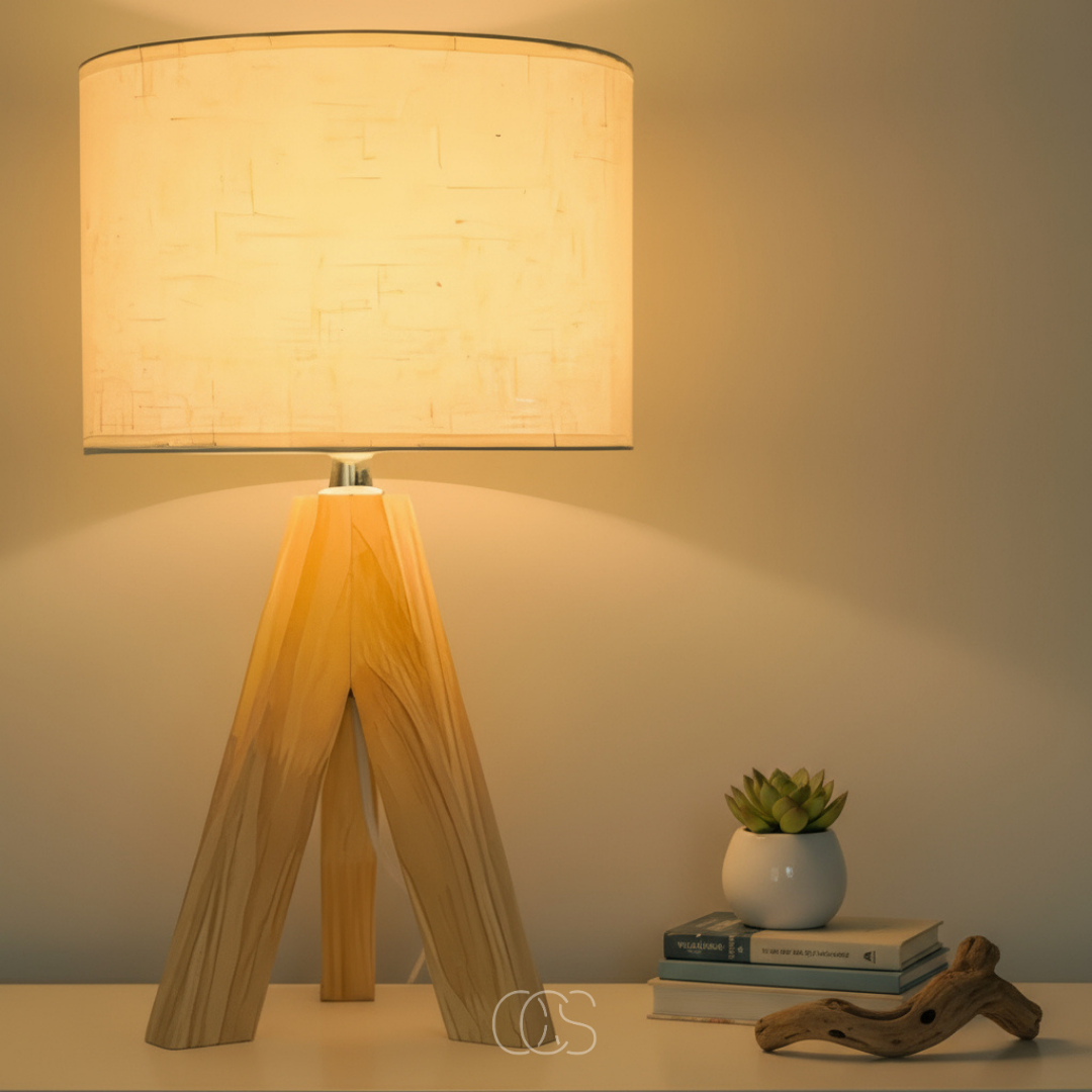 Compact Wood Table Lamp with Fabric Shade for Bedside, Dresser & Living Room | Warm Ambient Light | E14 Socket | Modern Minimalist Style