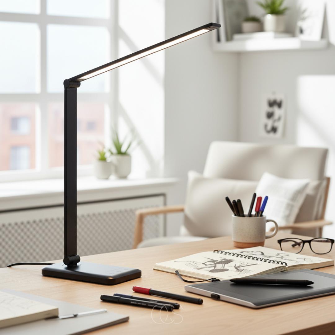 Adjustable LED Desk Lamp with Touch Control & Wireless Charging – Flicker-Free Reading Light for Home Office, Study & Workspace