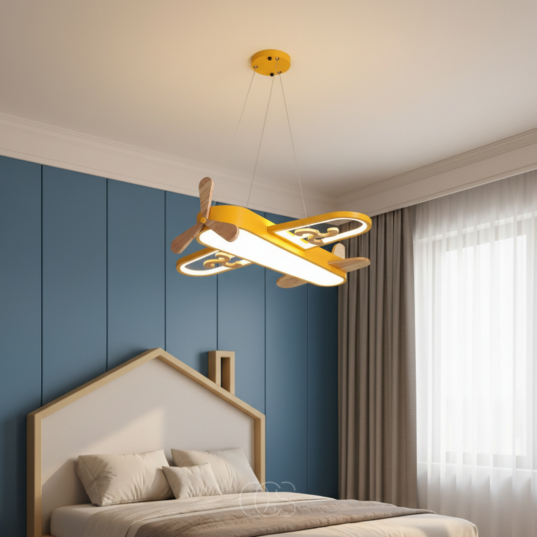 Dimmable Airplane Pendant Light for Kids Room with Adjustable Cable and Integrated LED