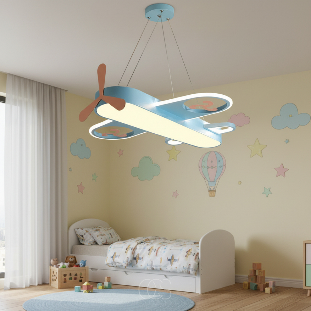 Dimmable Airplane Pendant Light for Kids Room with Adjustable Cable and Integrated LED