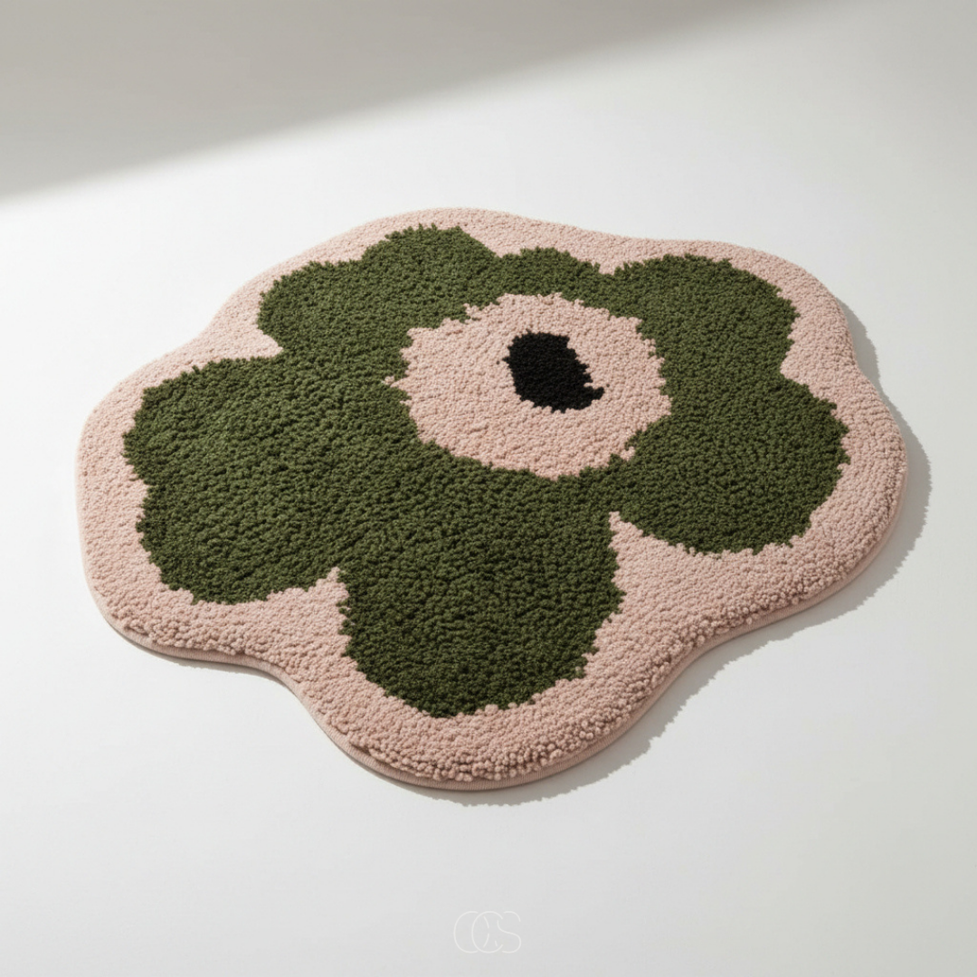 Flower-Shaped Bathroom Rug with Non-Slip Backing – Soft Absorbent Polyester Bath Mat for Shower, Bedroom, Kids Room