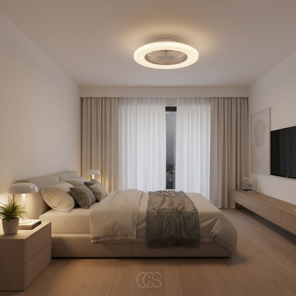 18-inch LED Ceiling Fan with Dimmable Ring Light & Remote – Ultra-Quiet DC Motor, Reversible Blades, 2400 Lumens – Modern White