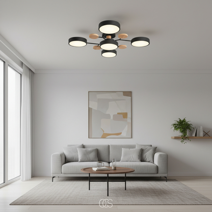 Round Multi-Light LED Ceiling Fixture – Metal Flush Mount Lamp with Integrated Bulbs, Even Ambient Lighting for Living Room, Dining Room