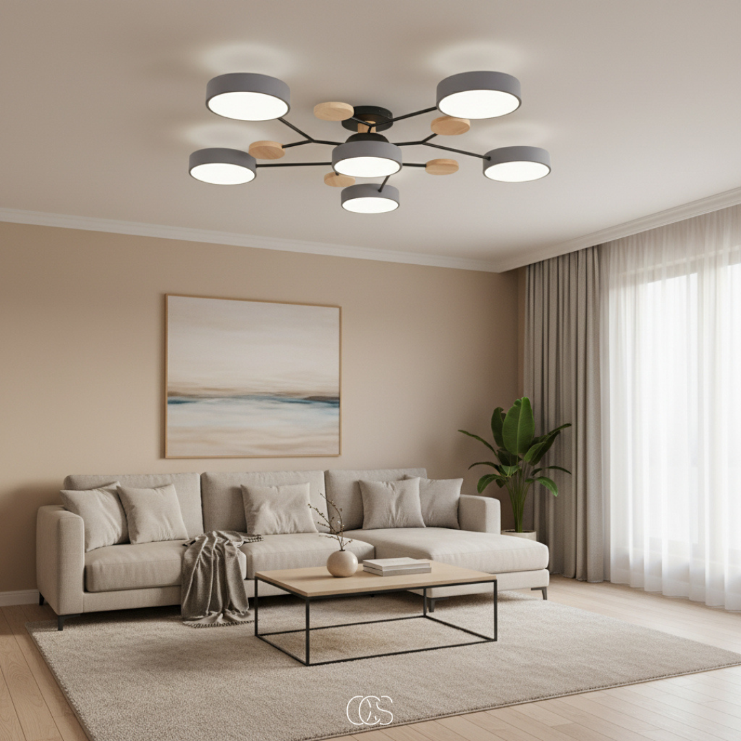 Round Multi-Light LED Ceiling Fixture – Metal Flush Mount Lamp with Integrated Bulbs, Even Ambient Lighting for Living Room, Dining Room