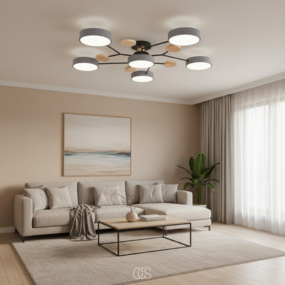 Round Multi-Light LED Ceiling Fixture – Metal Flush Mount Lamp with Integrated Bulbs, Even Ambient Lighting for Living Room, Dining Room