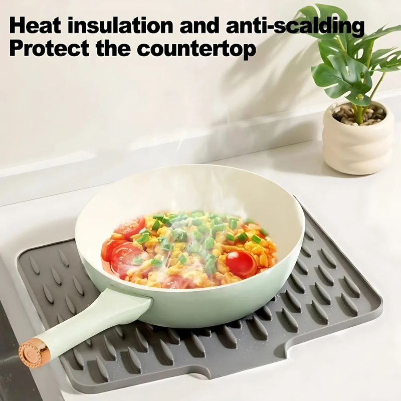 Silicone Counter Protector Mat 16x13 Inch Heat Safe Dish Draining Pad with Raised Channels Non-Stick Drying Surface for Sink Kitchen Counter