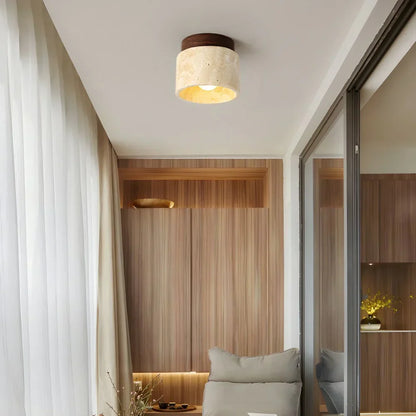 Flush Mount Ceiling Fixture Natural Stone Cream 4.7 in LED Compact Entryway Lighting for Hallways Bedrooms Foyers Modern Minimalist Japandi
