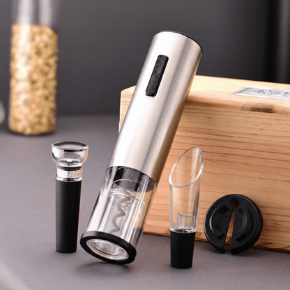 Rechargeable Automatic Wine Bottle Opener Set with Foil Cutter Aerator Preserver 4-Piece Kit for Countertop Entertaining