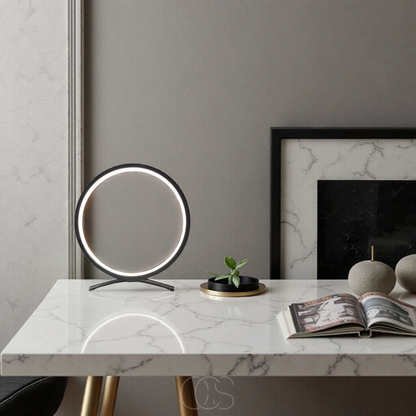 Floating Ring LED Table Lamp Black Warm White Light Modern Minimalist Bedroom Nightstand Desk Accent Lighting for Living Room Office Home