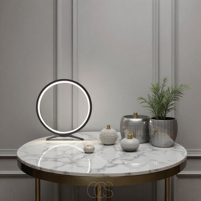 Floating Ring LED Table Lamp Black Warm White Light Modern Minimalist Bedroom Nightstand Desk Accent Lighting for Living Room Office Home