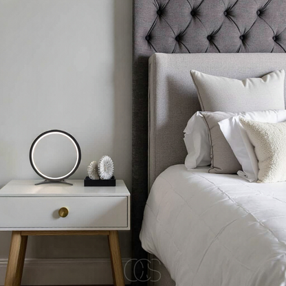 Floating Ring LED Table Lamp Black Warm White Light Modern Minimalist Bedroom Nightstand Desk Accent Lighting for Living Room Office Home