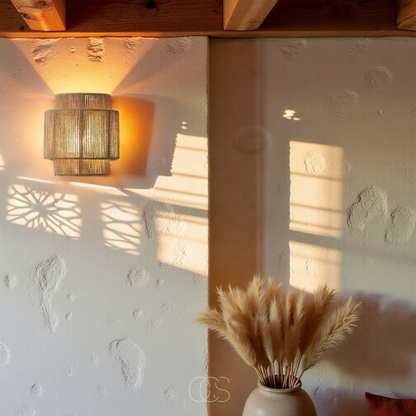 Handwoven Rattan Wall Sconce Light with Natural Fiber Shade for Bedroom Living Room Hallway Boho Farmhouse Scandinavian Japandi Decor Warm